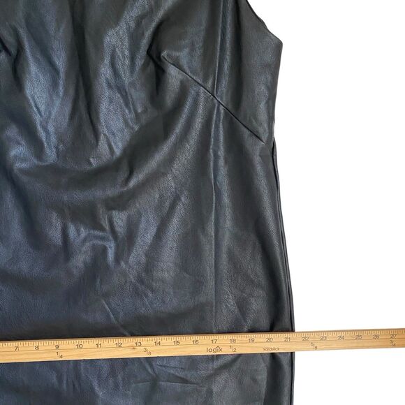 Spanx Faux Leather Midi Dress XL Black Sleeveless Minimalist Sexy Career Sheath - Picture 6 of 9